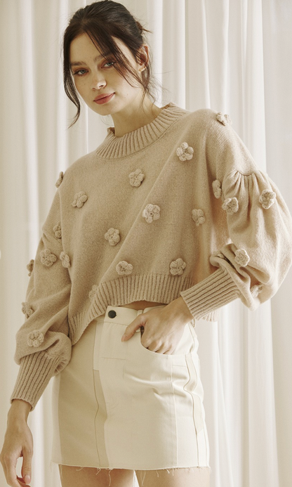 Taupe Flowers Sweater