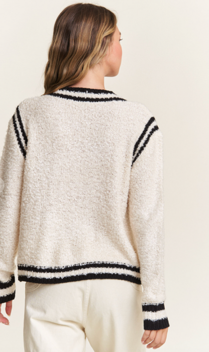 Brooklyn Tied Cardigan Ivory/Black