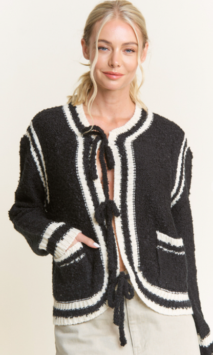 Brooklyn Tied Cardigan Black/Ivory