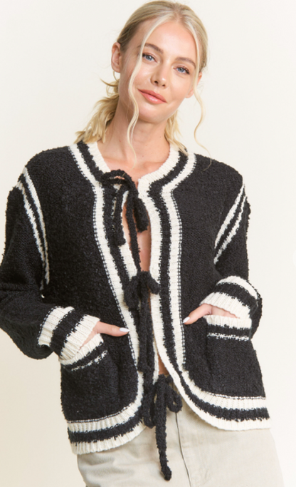 Brooklyn Tied Cardigan Black/Ivory