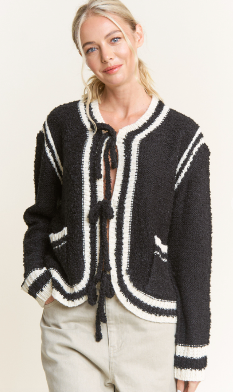 Brooklyn Tied Cardigan Black/Ivory