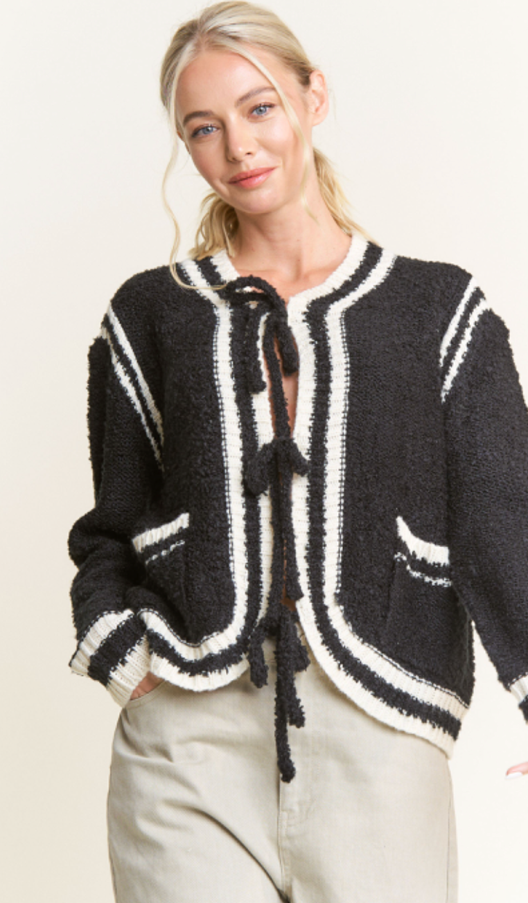 Brooklyn Tied Cardigan Black/Ivory