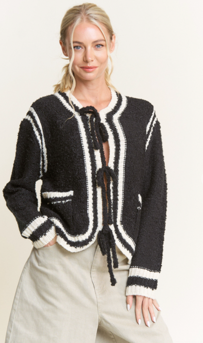 Brooklyn Tied Cardigan Black/Ivory