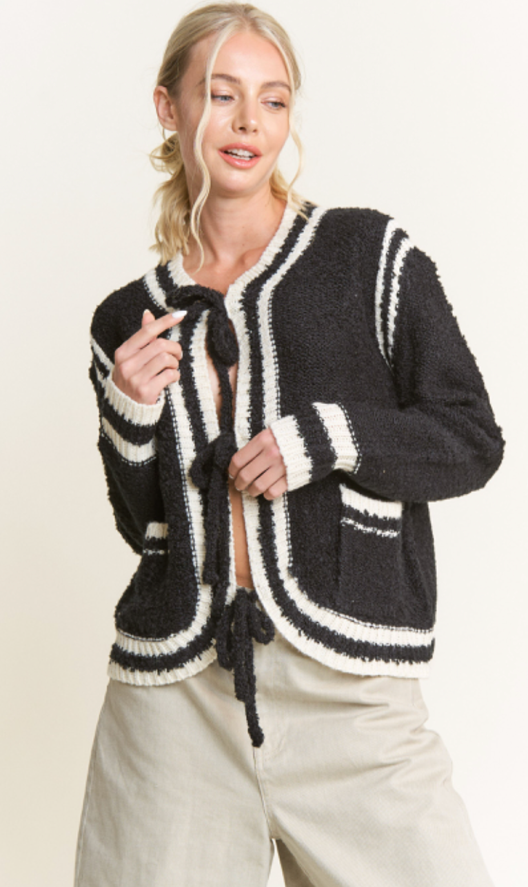 Brooklyn Tied Cardigan Black/Ivory