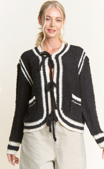 Brooklyn Tied Cardigan Black/Ivory