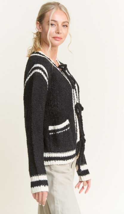 Brooklyn Tied Cardigan Black/Ivory