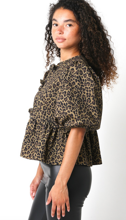 Leopard Front Ties Top