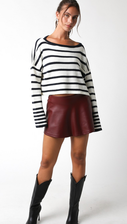 Burgundy Pleather Flare Skirt