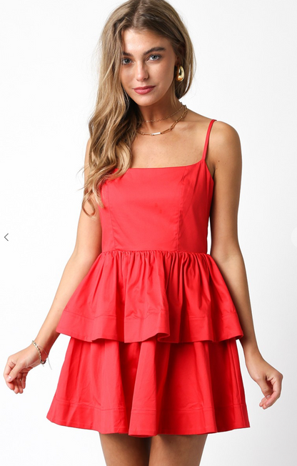 Tiered Ruffle Dress Red