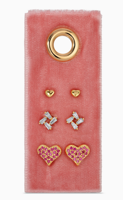 Pave Heart Velvet Stud Set