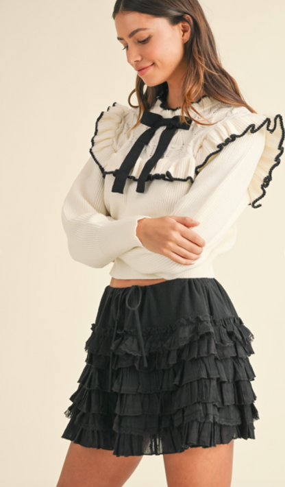 Ruffle Detail Gauze Skirt