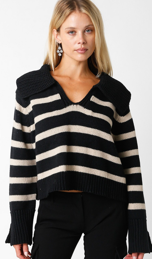 Koree Stripe Pullover Sweater Black/Khaki