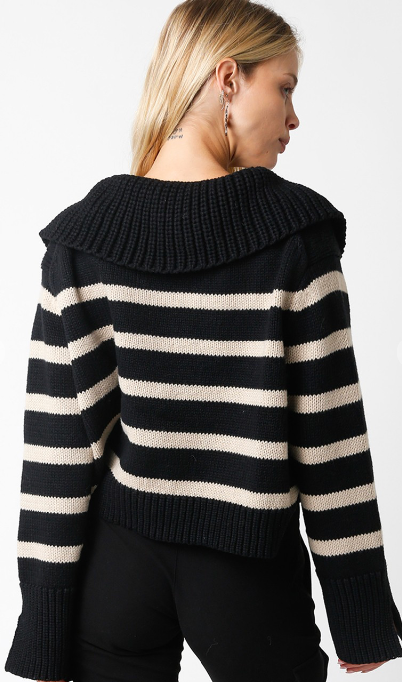 Koree Stripe Pullover Sweater Black/Khaki