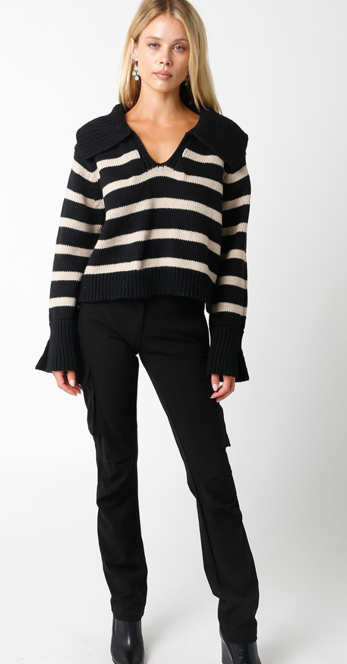 Koree Stripe Pullover Sweater Black/Khaki