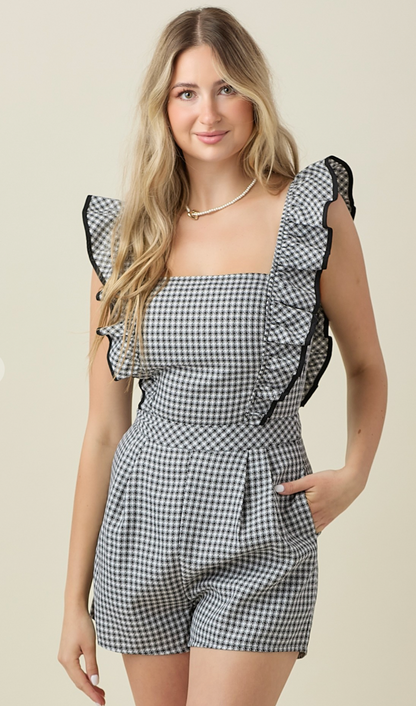 Black Gingham Ruffle Romper