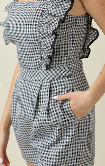 Black Gingham Ruffle Romper