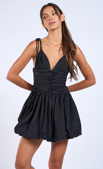 Double Tie Strap Bubble Dress Black