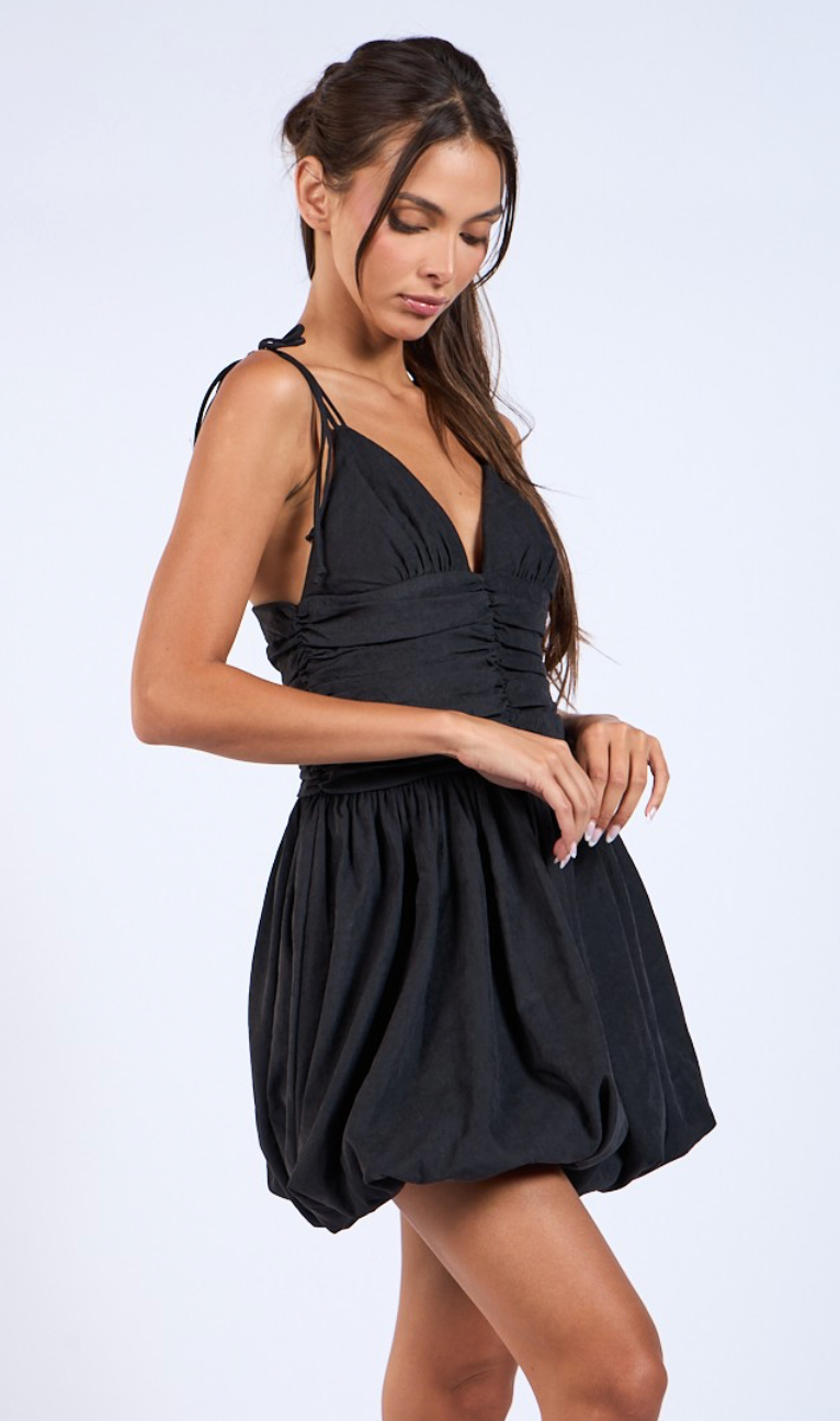 Double Tie Strap Bubble Dress Black