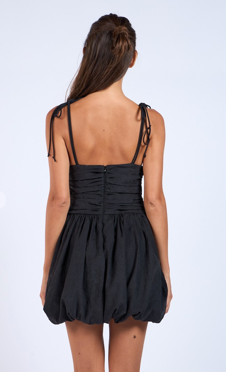 Double Tie Strap Bubble Dress Black