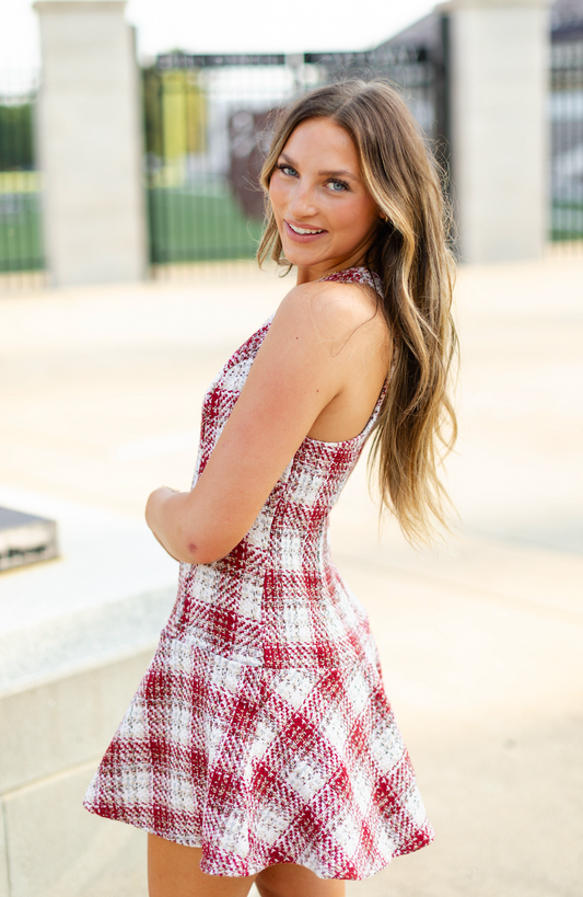 Red Tweed Flare Dress