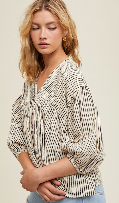 Stripe Balloon Sleeve Blouse