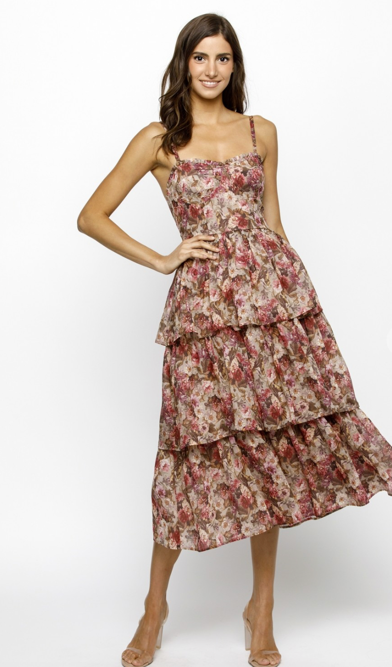 Rebecca Floral Midi Tier Dress