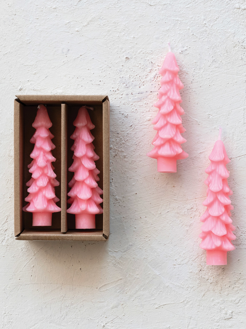 Pink Tree Taper Candles Small Set