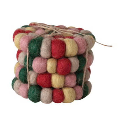 Wool Felt Ball Coasters Set of 4