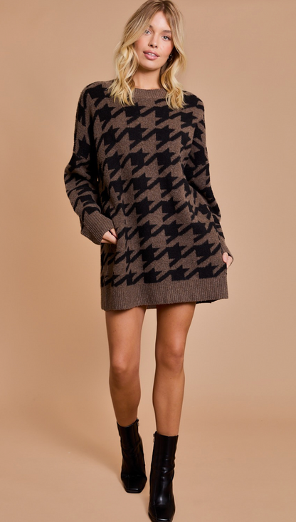 Houndstooth Sweater Dress