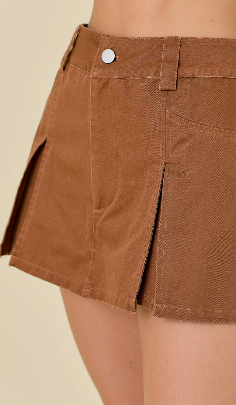 Brown Pleat Detail Skort