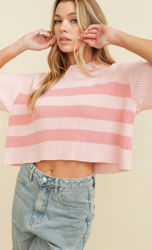 Maggie Stripe Knit Top Pink