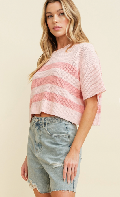 Maggie Stripe Knit Top Pink