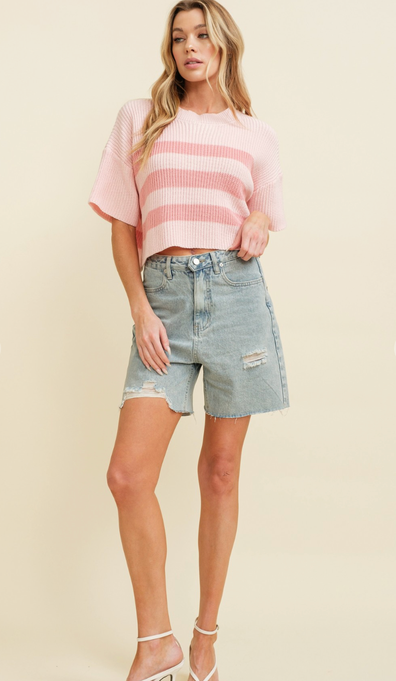 Maggie Stripe Knit Top Pink