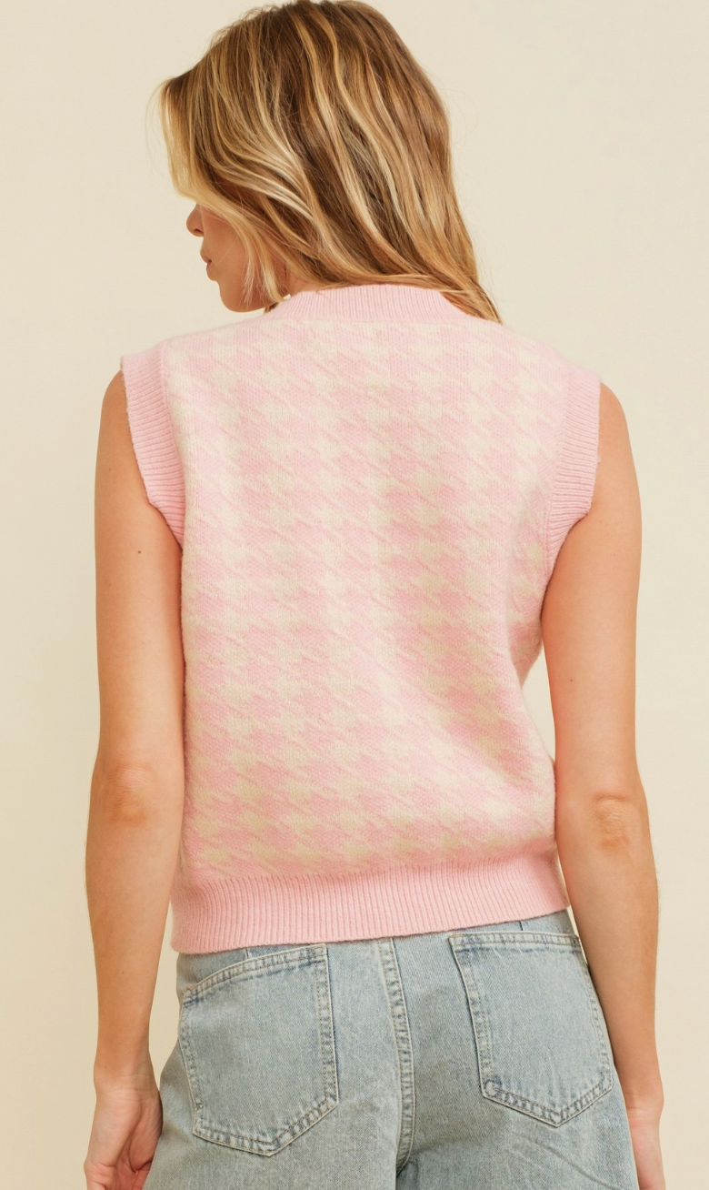 Pink Houndstooth Sweater Vest