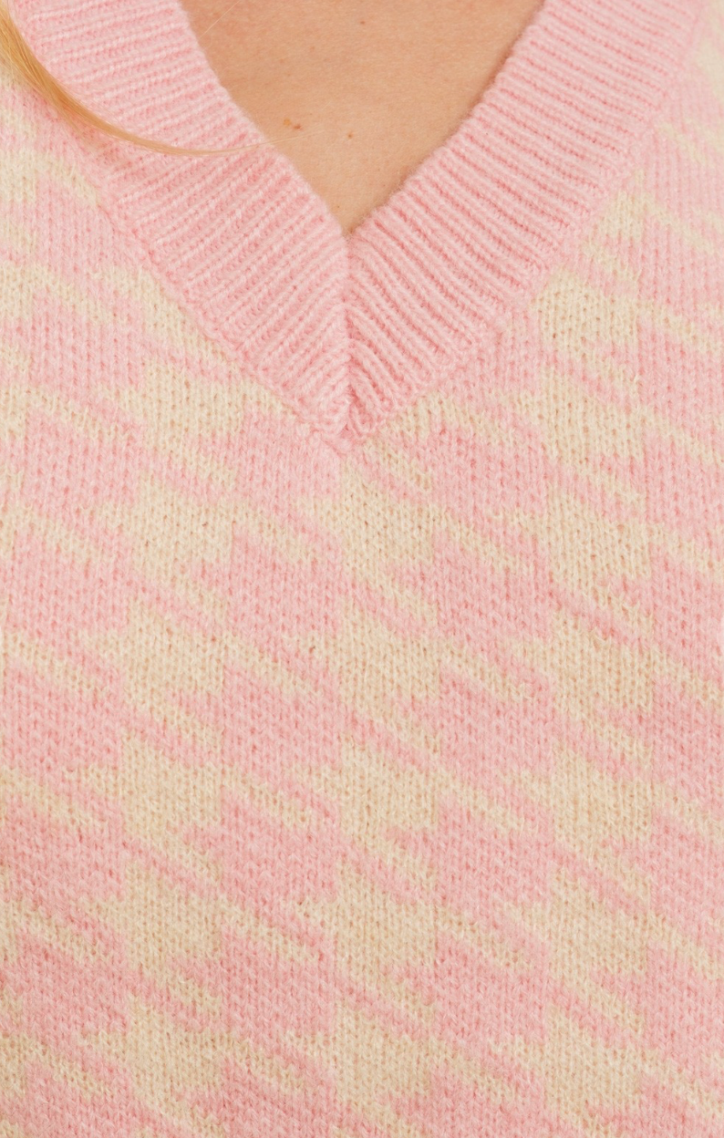 Pink Houndstooth Sweater Vest