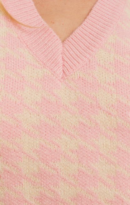 Pink Houndstooth Sweater Vest