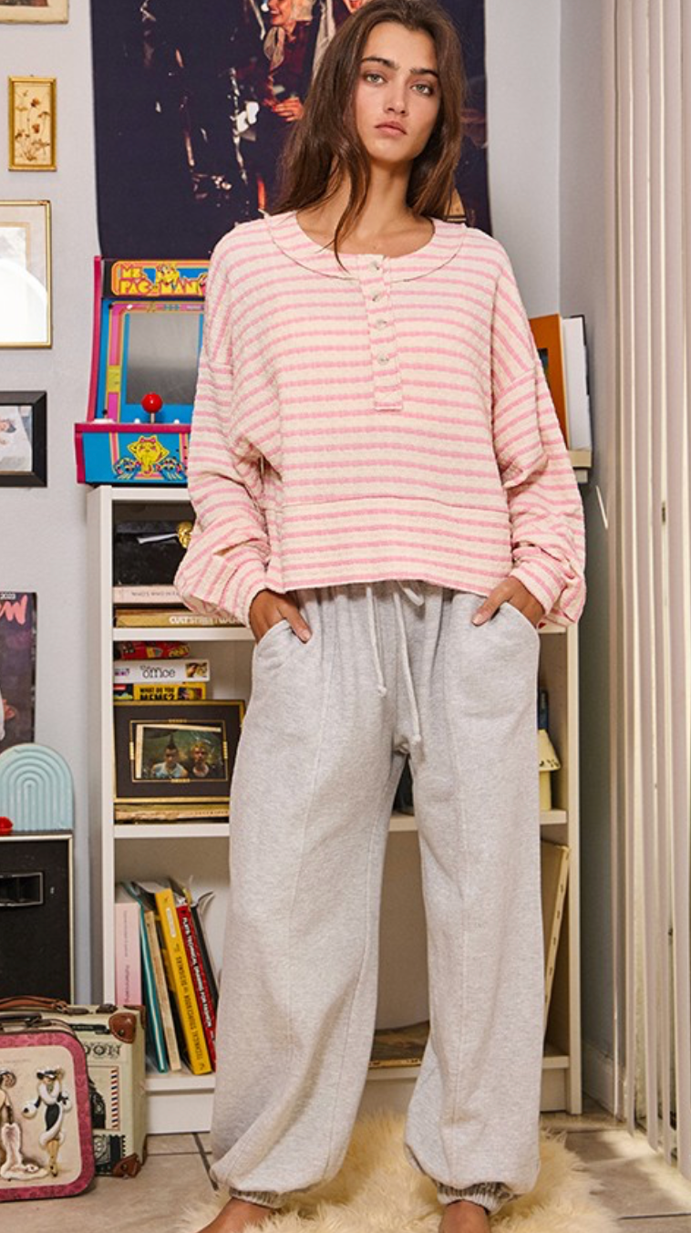 Pink Stripe Pullover Crewneck