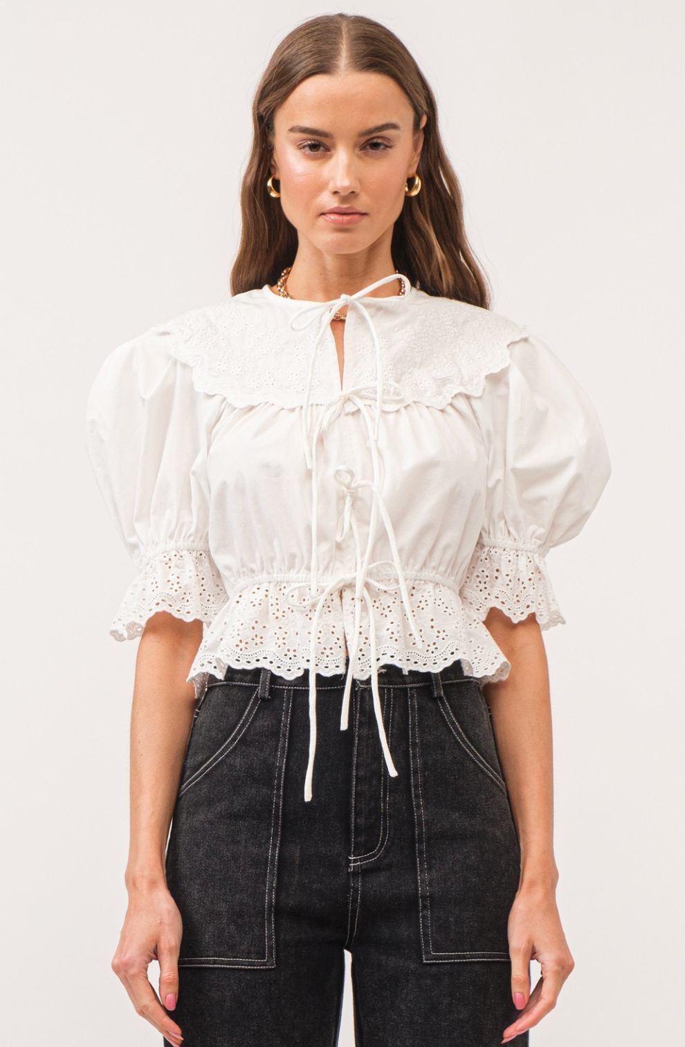 Off White Front Tie Blouse