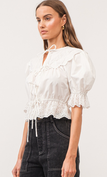 Off White Front Tie Blouse