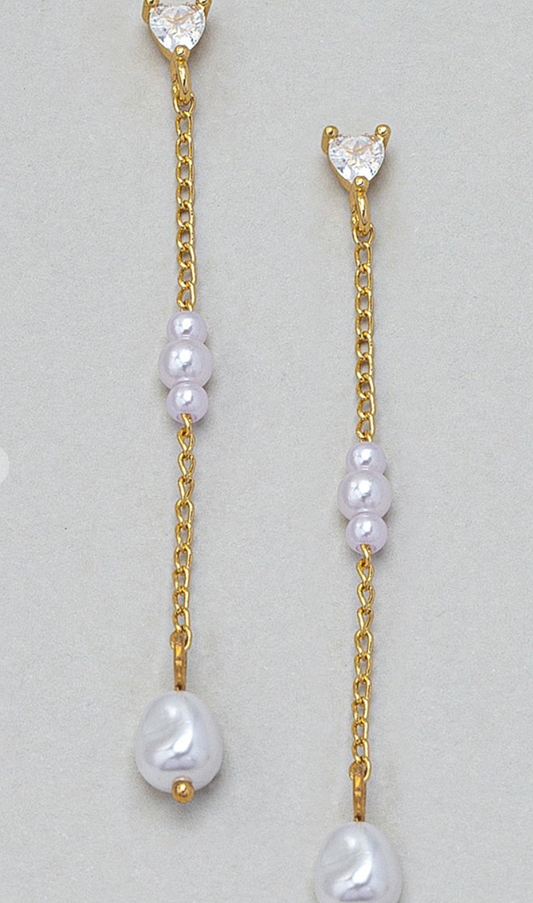 Chain Linear Earrings w/ Pearls