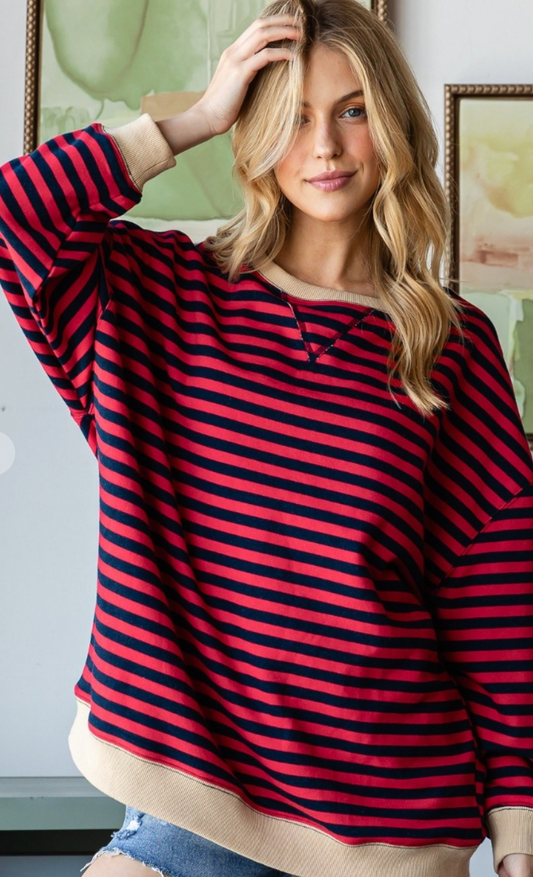 Striped Pullover Top Red & Navy