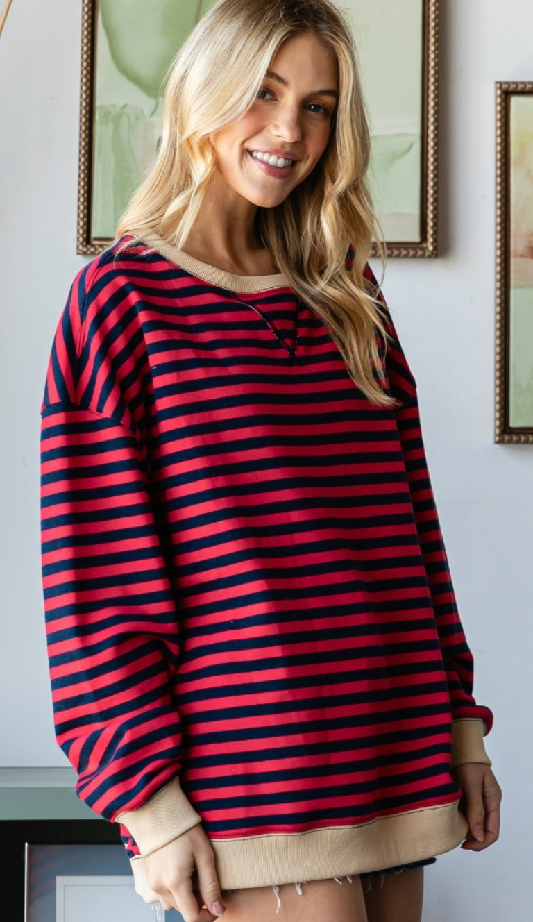 Striped Pullover Top Red & Navy