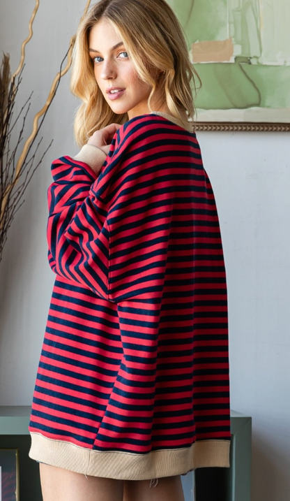 Striped Pullover Top Red & Navy