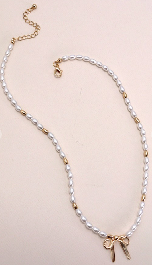 Bow Necklace Pearl Chain