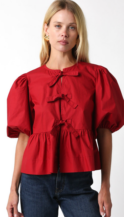 Alice Ties Puff Sleeve Top Red