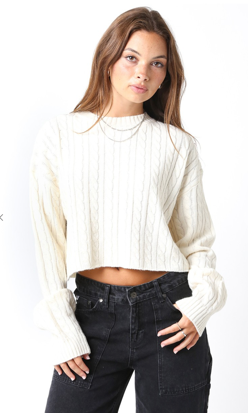 Cable Knit Crop Sweater Ivory