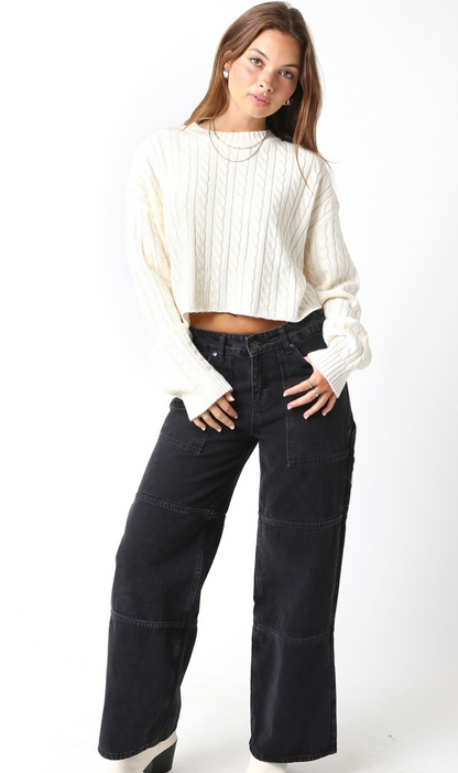 Cable Knit Crop Sweater Ivory