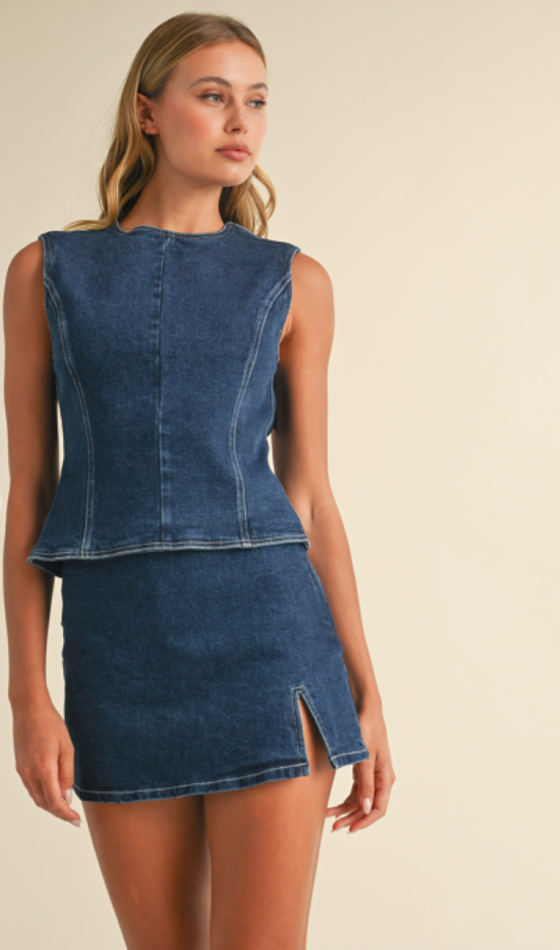 Denim Open Back Top & Skirt Set of 2