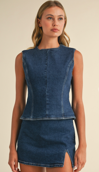 Denim Open Back Top & Skirt Set of 2