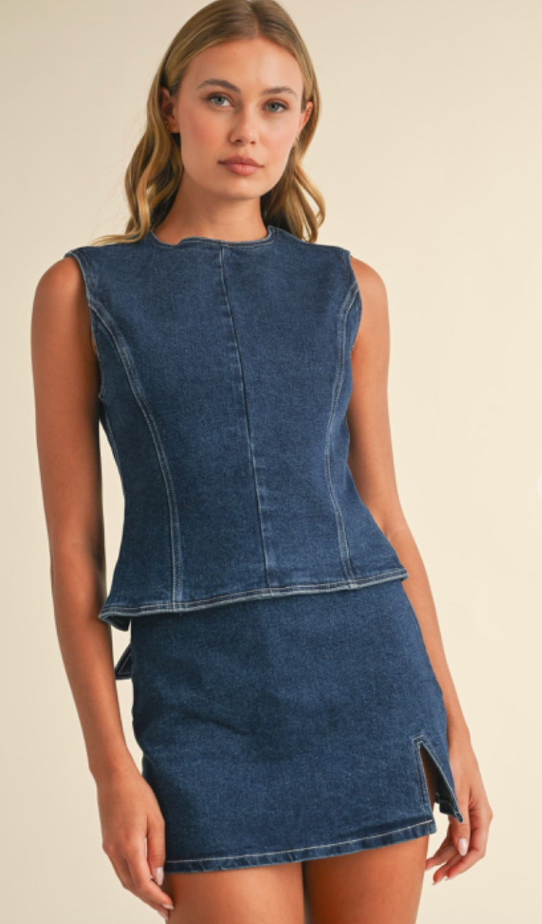 Denim Open Back Top & Skirt Set of 2